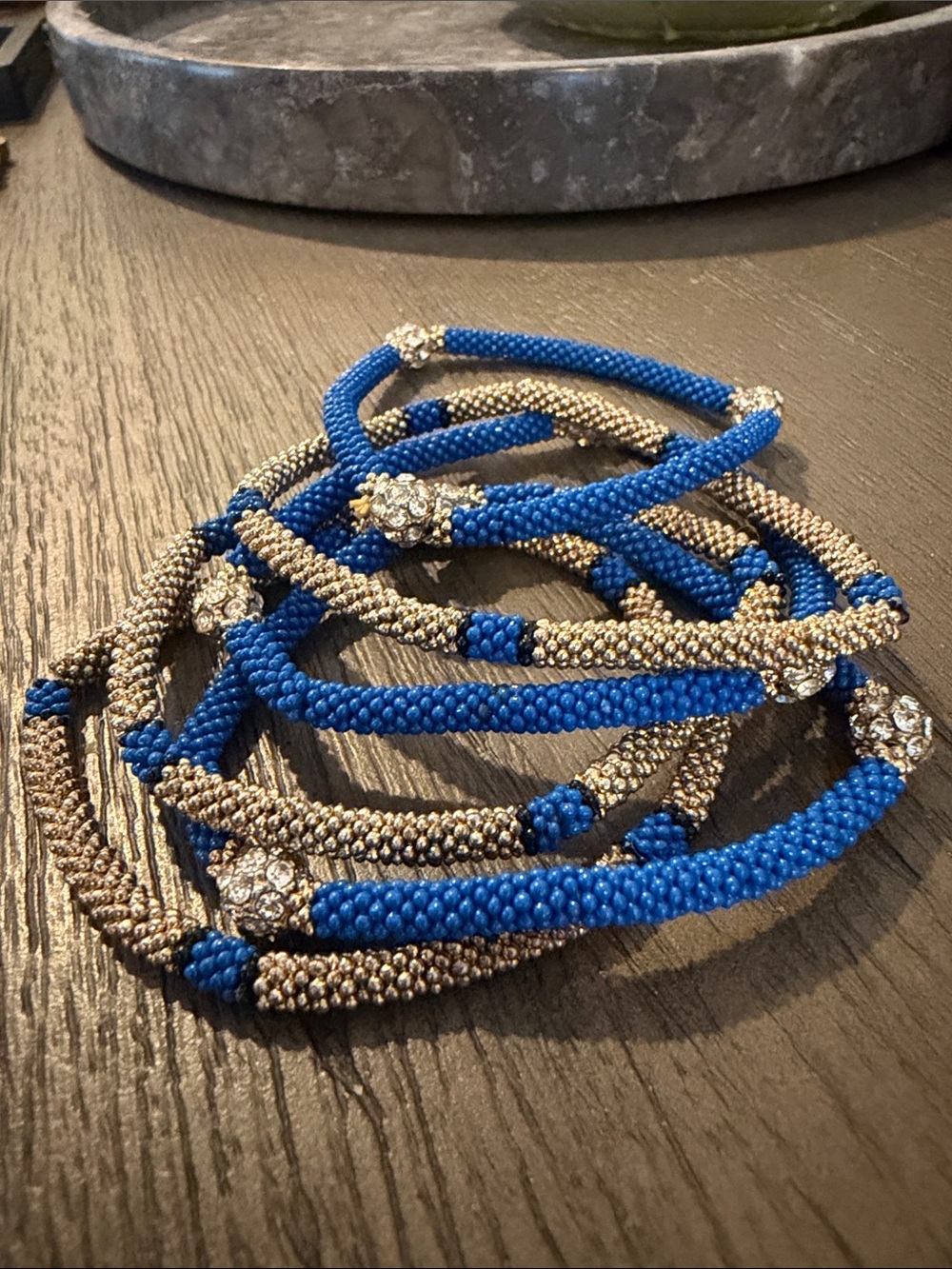 Beaded Stackable Bracelet Set - Blue and Gold